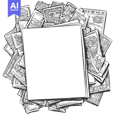 Aset desain premium: A Large Blank Sheet of Paper Surrounded by a Stack of Detailed Drawing