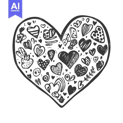 Aset desain premium: A Large Heart Filled with Smaller Doodle Hearts and Designs