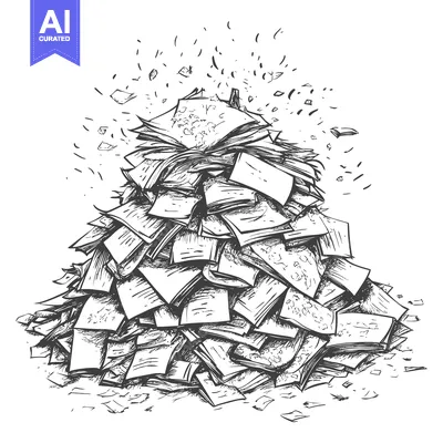 Aset desain premium: A large pile of books in a chaotic, scattered arrangement.