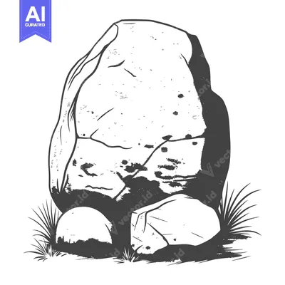 Aset desain premium: A large, weathered rock formation with smaller stones nestled at its b