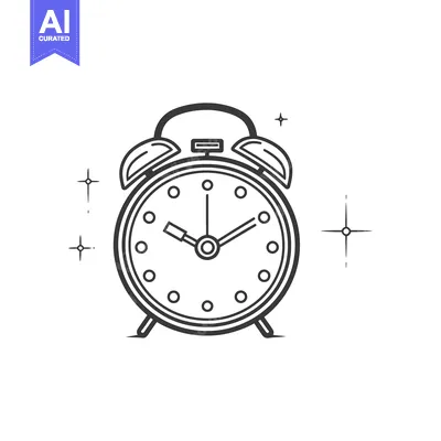 Aset premium populer: A Black and White Alarm Clock with Hands and Small Decorations