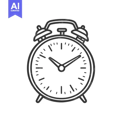 A black and white vector illustration of a retro alarm clock