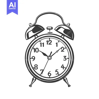 Aset premium populer: Detailed black and white illustration of a classic alarm clock