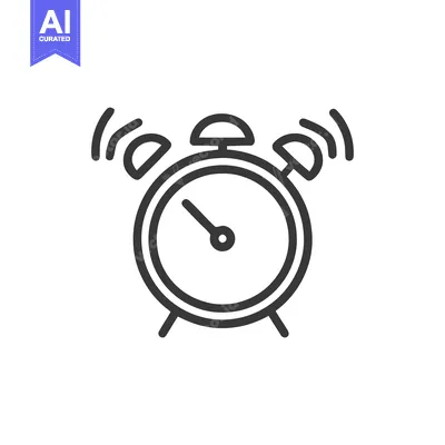 Aset desain premium: Minimalist Line Art Alarm Clock Icon: Ringing Bell, Time Management Gr