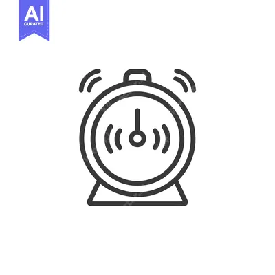 Simple Alarm Clock Icon: Black Outline on White Background, Ringing.