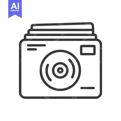 Aset desain premium: Stylish Line Art Camera Icon: Stacked Photos, Minimalist Design