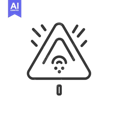 Premium design asset: A black triangular warning road sign with wireless symbol