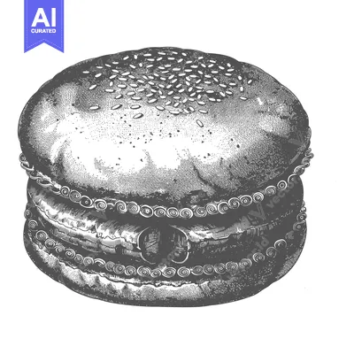 Premium design asset: A Detailed Engraving of a Sesame Seed Burger