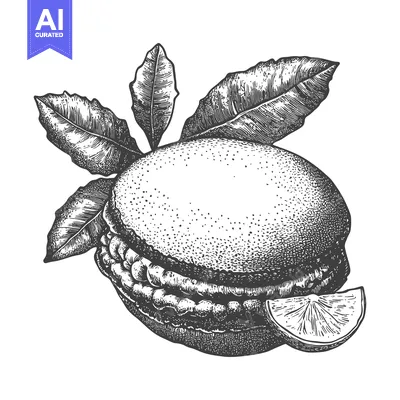 Aset desain premium: A Delicious Macaron with Citrus and Leaves