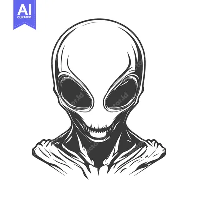 Aset premium populer: A monochrome artistic illustration of a strange extraterrestrial alien