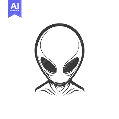 Aset desain premium: A black and white illustration of an alien face looking forward