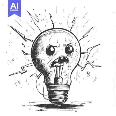 Premium design asset: A Light Bulb with an Angry Cartoon Face and Lightning Bolts