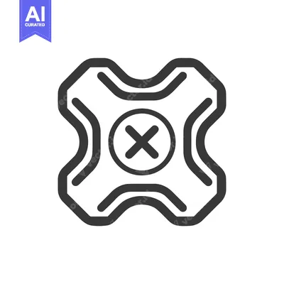 Aset desain premium: Bold Geometric Icon: Rounded Cross in Circle with Curved Square Frame