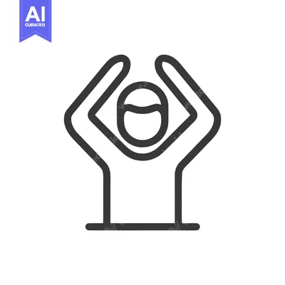 Aset premium populer: Minimalist Icon: Person Raising Arms in Celebration or Surrender, Outl