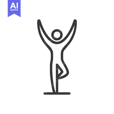 Aset premium populer: Minimalist Yoga Tree Pose Icon with Raised Arms and Balance