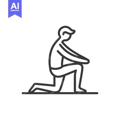 Aset premium populer: Minimalist Line Art: Man Kneeling, Hands on Knees, Isolated on White