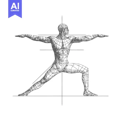 Premium design asset: Wireframe Warrior: Geometric Yoga Pose on White Background, Minimalist