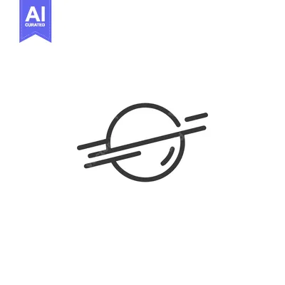 Aset desain premium: Minimalist Planet Icon with Rings, Simple Black Outline on White Backg