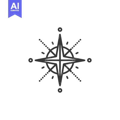 Minimalist Compass Rose Icon with Dotted Lines on White Background