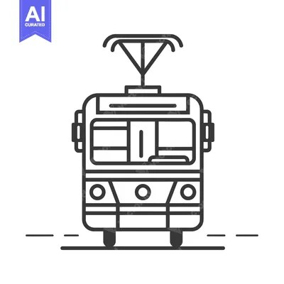 Aset premium populer: A Line Art Drawing of a Tram Car