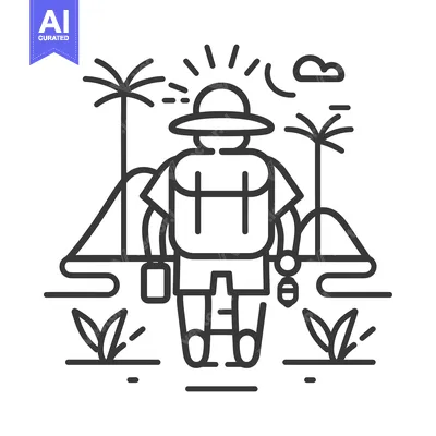 Popular premium asset: A Line Art Illustration of a Backpacker in a Tropical Landscape