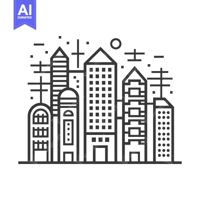 Popular premium asset: A Line Art Illustration of a City Skyline with Buildings