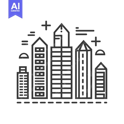 Aset premium populer: A Line Art Illustration of a City Skyline with Buildings and Clouds