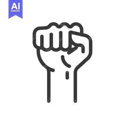 Aset desain premium: A line art illustration of a clenched fist, raised in the air.
