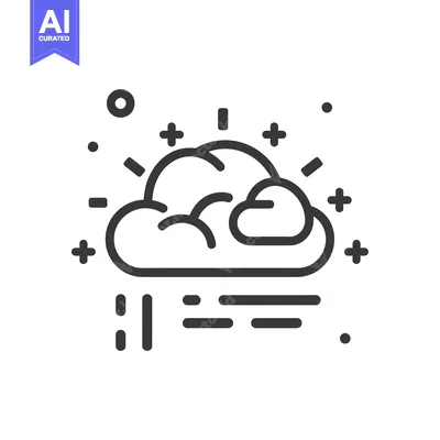 Popular premium asset: A line art illustration of a cloud with sun rays and wind gusts below