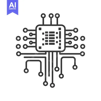 Aset desain premium: A line art illustration of a computer processor with connections