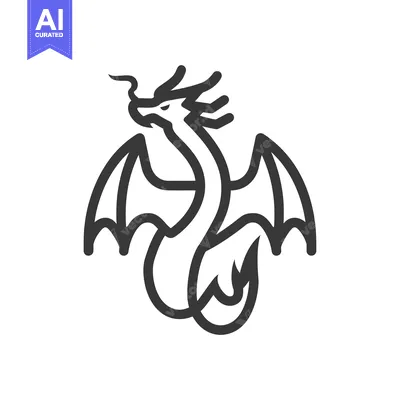 Premium design asset: A Line Art Illustration of a Dragon with Wings and a Tail