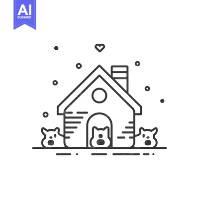 Aset premium populer: A Line Art Illustration of a House with Three Cats
