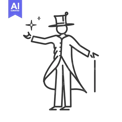 A Line Art Illustration of a Magician Performing a Magic Trick