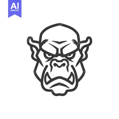 Aset desain premium: A Line Art Illustration of an Angry Orc's Face