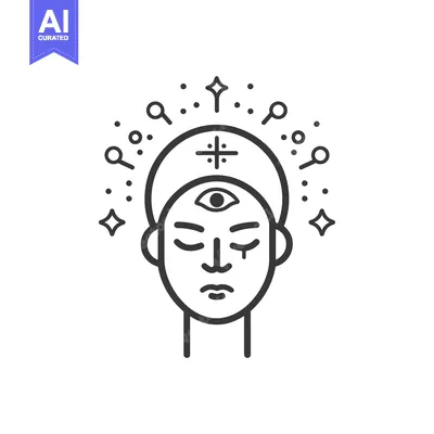 A Line Art Illustration of a Person with a Third Eye, Closed Eyes, and