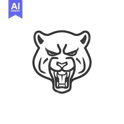 Aset premium populer: A Line Art Illustration of a Roaring Panther Head