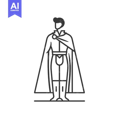 Aset premium populer: A line art illustration of a superhero wearing a cape