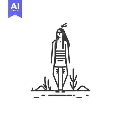 Aset premium populer: A Line Art Illustration of a Woman Standing in a Field
