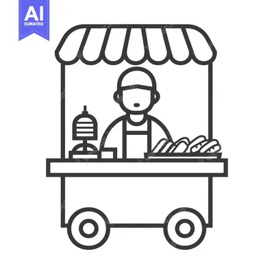 Popular premium asset: A Line Drawing Illustration of a Food Cart Vendor