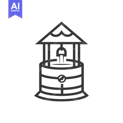 Aset premium populer: A Line Drawing Illustration of a Well with a Roof