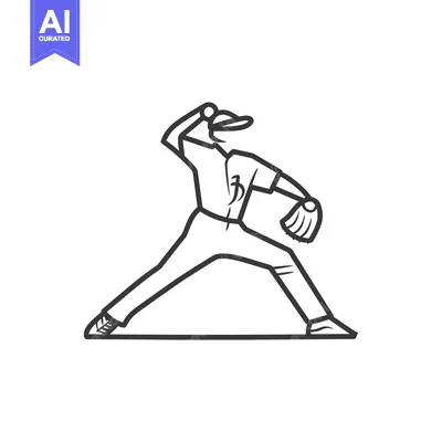 Aset premium populer: A Line Drawing of a Baseball Pitcher Throwing a Ball