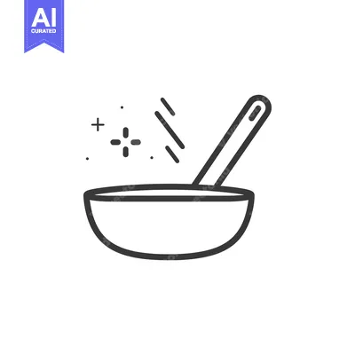 A Line Drawing of a Bowl With a Spoon