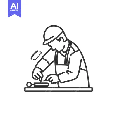 A Line Drawing of a Butcher Cutting Meat