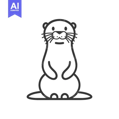 Aset desain premium: A line drawing of a cartoon otter sitting upright