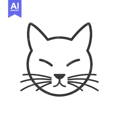 Aset desain premium: A Line Drawing of a Cat's Face with Closed Eyes
