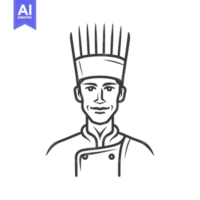Premium design asset: A line drawing of a chef wearing a tall hat