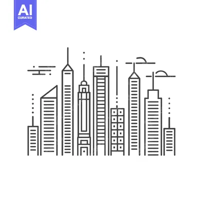 Popular premium asset: A Line Drawing of a City Skyline with Buildings and Clouds