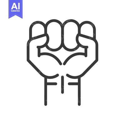 Aset desain premium: A line drawing of a clenched fist raised in the air