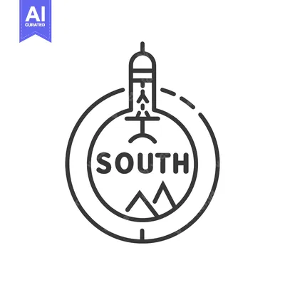 Premium design asset: A Line Drawing of a Compass with a South Arrow Pointing Towards Mounta