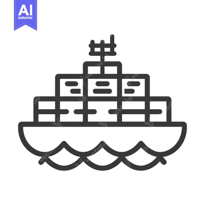 Aset desain premium: A line drawing of a container ship on the water